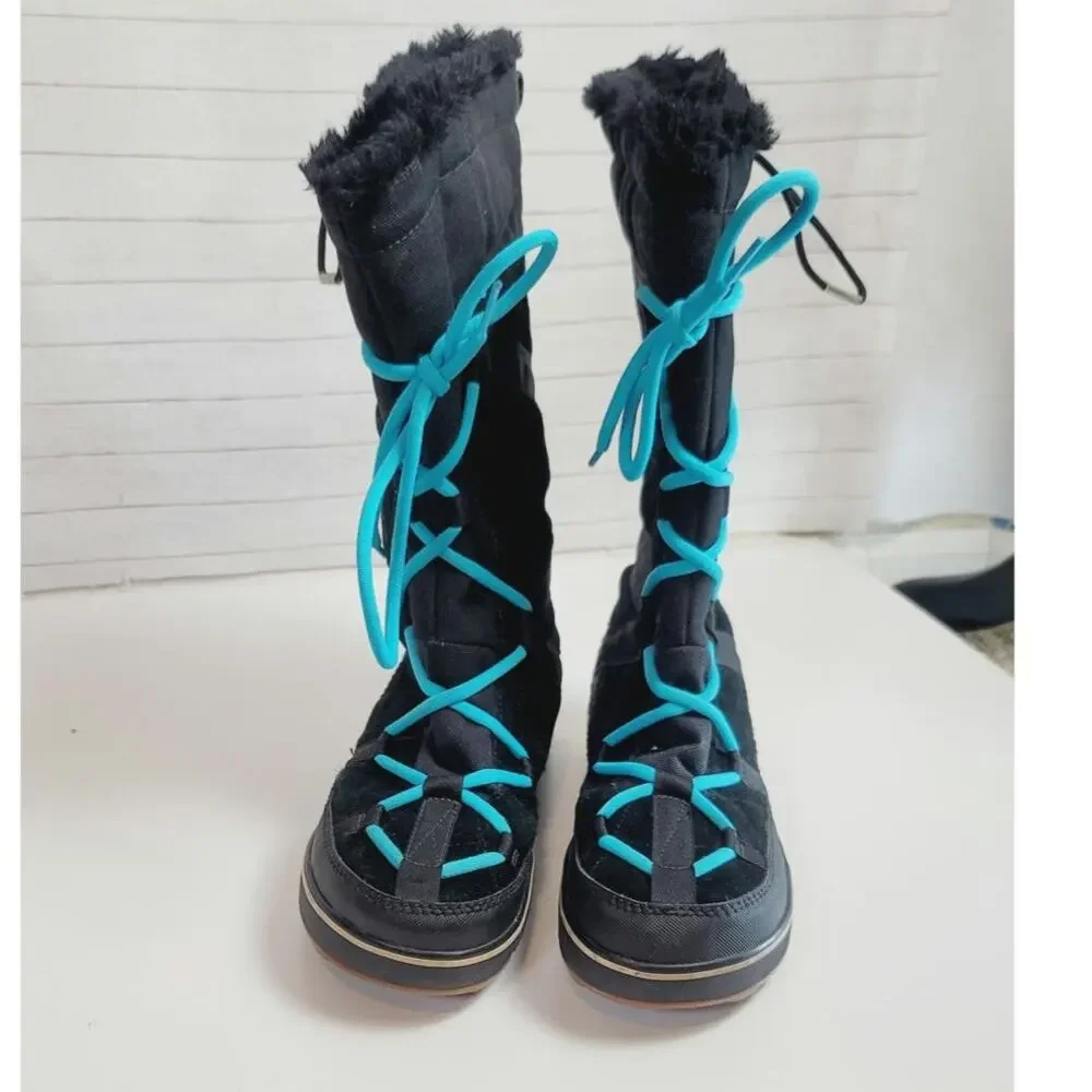 Sorel Glacy Explorer Suede Waterproof Tall Boots  in Black, sz 9